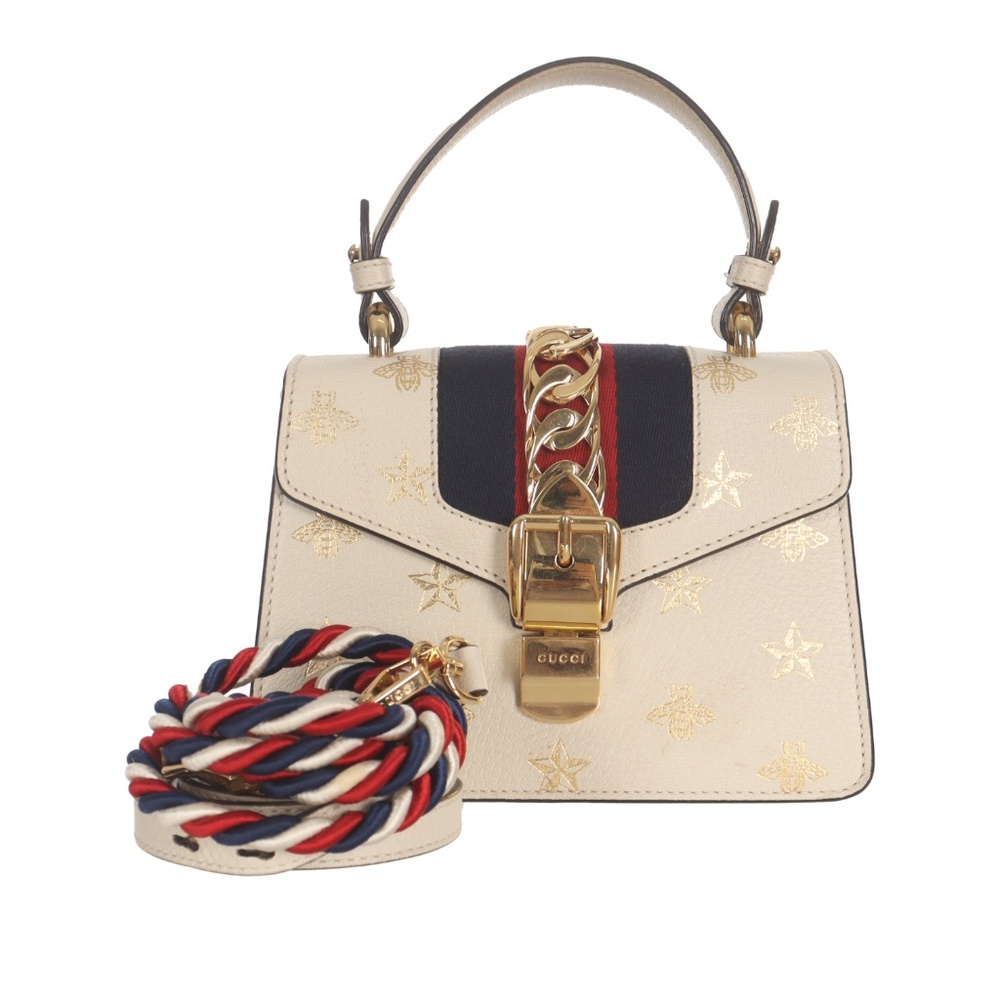 ♥️Gucci White Sylvie Mini Top Handle Chain Crossbody Bag♥️